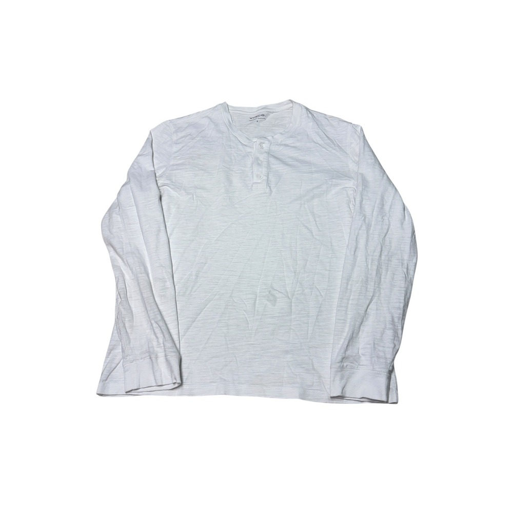 Vince Mens Slub Henley White Cotton Slub Long Sleeve Shirt Small MX5249385